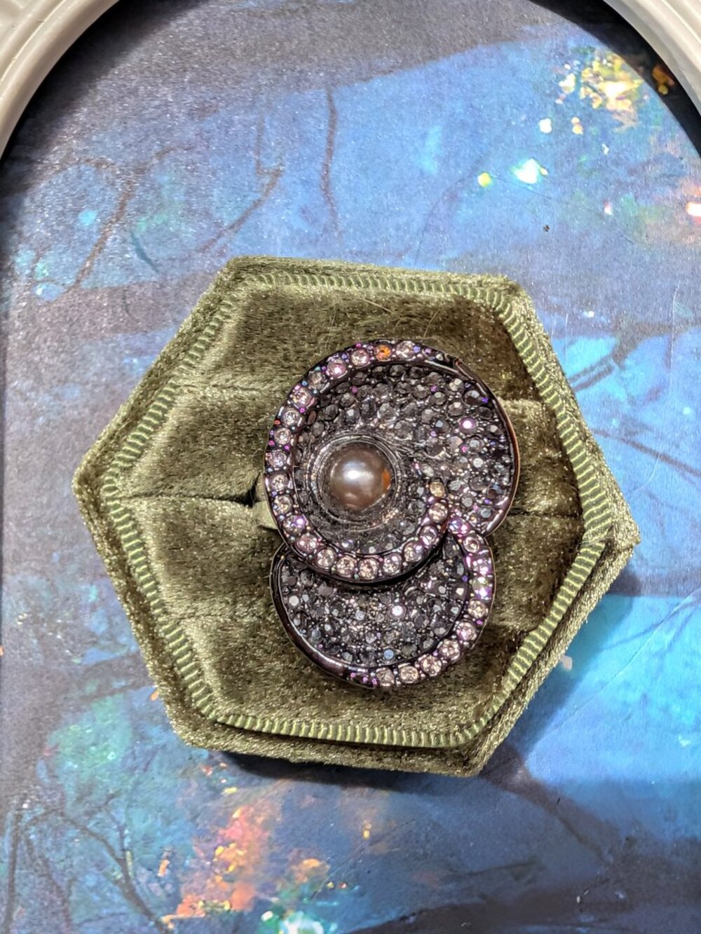 Vintage Lia Sophia Kiam Family Cocktail Ring with Pyrite Marcasite & Rhinestones